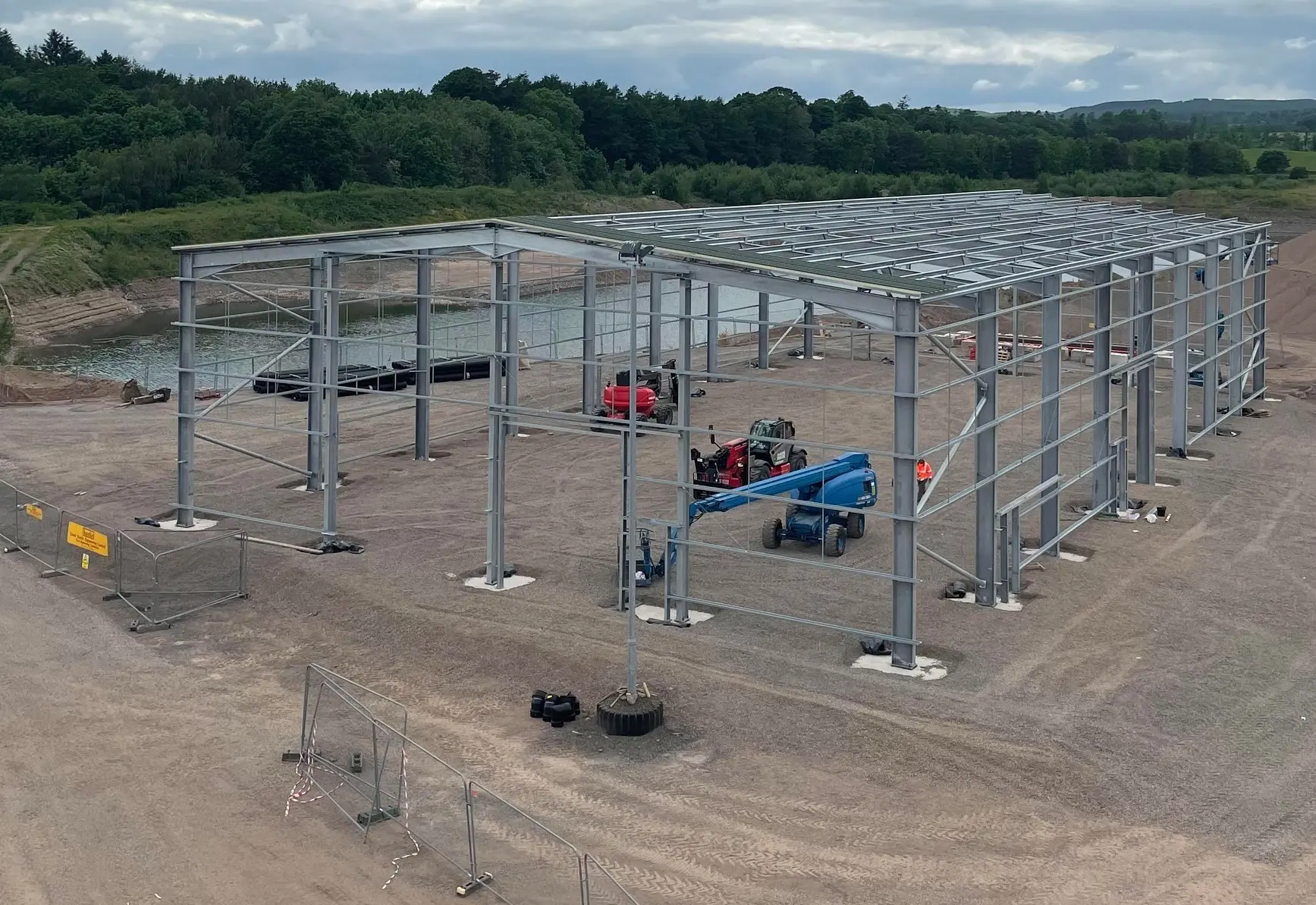 Steel structure being erected on site
