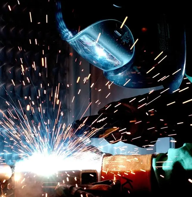 Precision steel fabrication in workshop