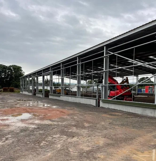 Large industrial steel building framework